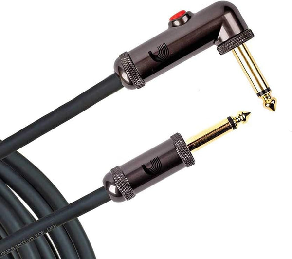 D'Addario PW-AGLRA-10 Circuit Breaker Straight to Right Angle Instrument Cable with Latching Switch - 10 foot