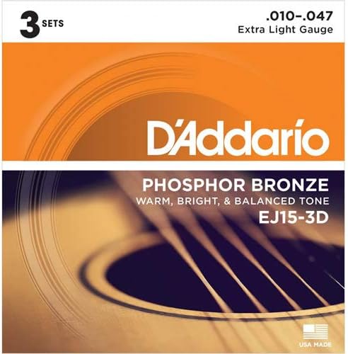 D'Addario EJ15 Phosphor Bronze Acoustic Guitar Strings - .010-.047 Extra Light (3-pack)