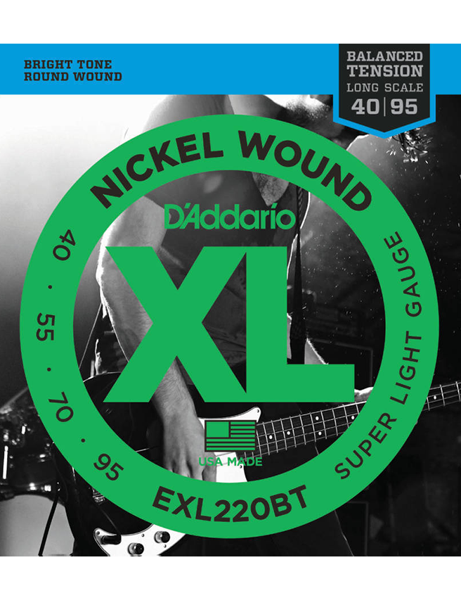 D'Addario EXL220BT Balanced Tension Nickel Wound Bass Guitar Strings - .040-.095 Super Light Long Scale
